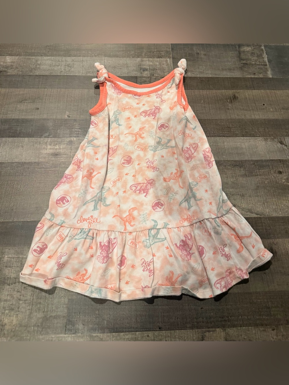 Sleeveless Dino Print Tank Dress with Coral Trim